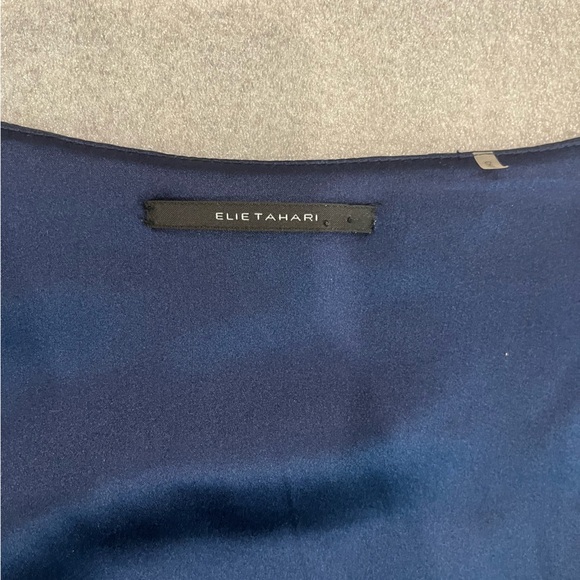 [6] Elie Tahari Dress Silk Blue Sleeveless Scoop Neck Pleat Bodice Sheath - Picture 4 of 10